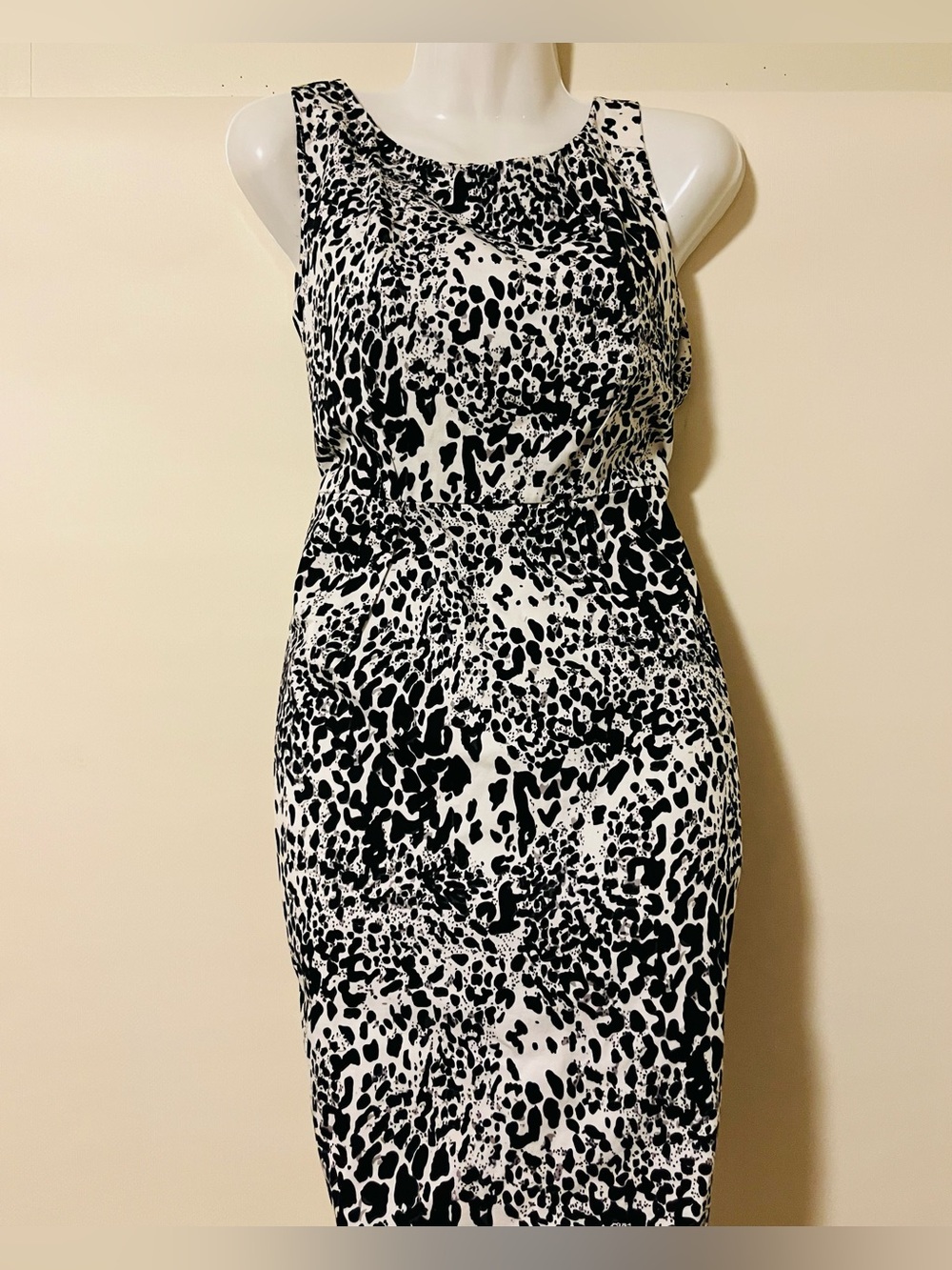 Heart Soul Black & White Animal Print Midi Stretch Waist Dress XL NWOT